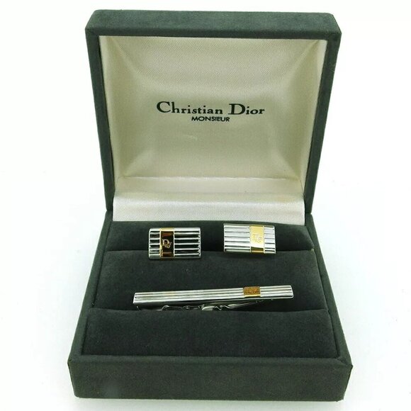DIOR Cuffs 2 Item Set Silver & Gold Bracket Authentic USED T20298 - Picture 1 of 12